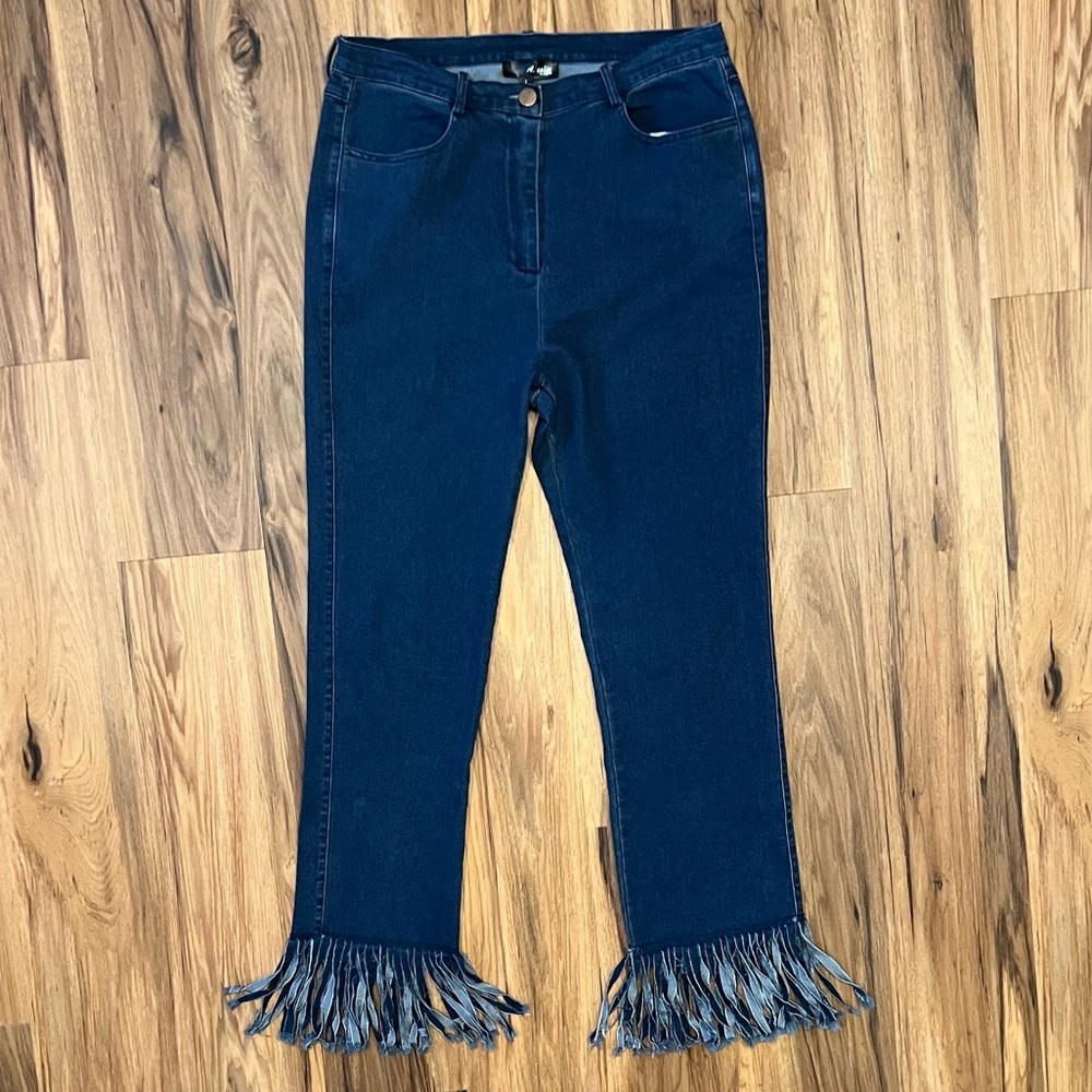 A. Calin High Waist Fringe Hem Stretch Denim Jean - Size Large